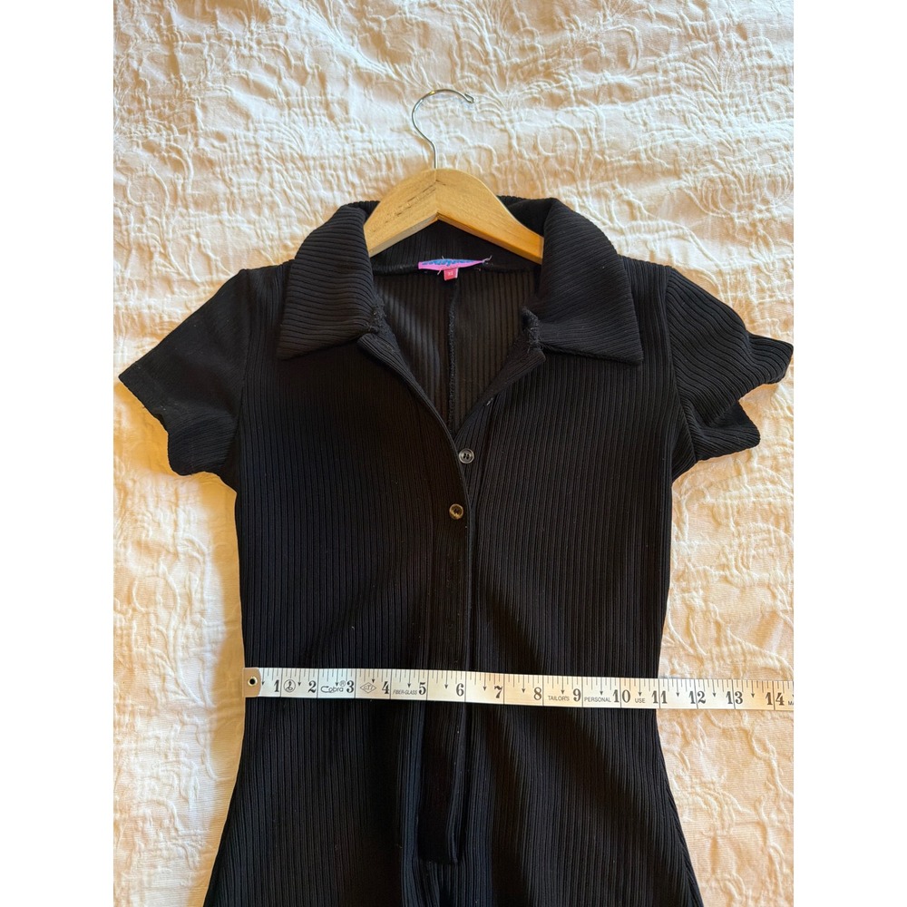 Edikted Black Ribbed Short Sleeve Polo Collar Romper Playsuit Women XS - Picture 6 of 7